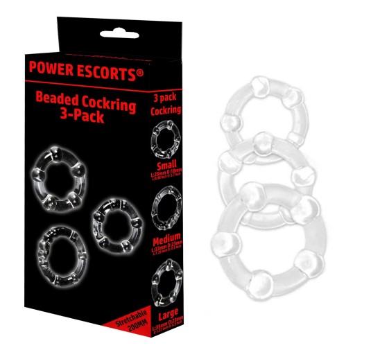 Beaded cockring 3 pack transparent in colour box